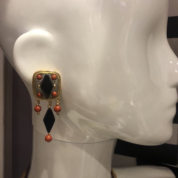 Vintage Michael Golan Onyx & Carnelian Earrings,NWT-Boutuque - Picture 11 of 11
